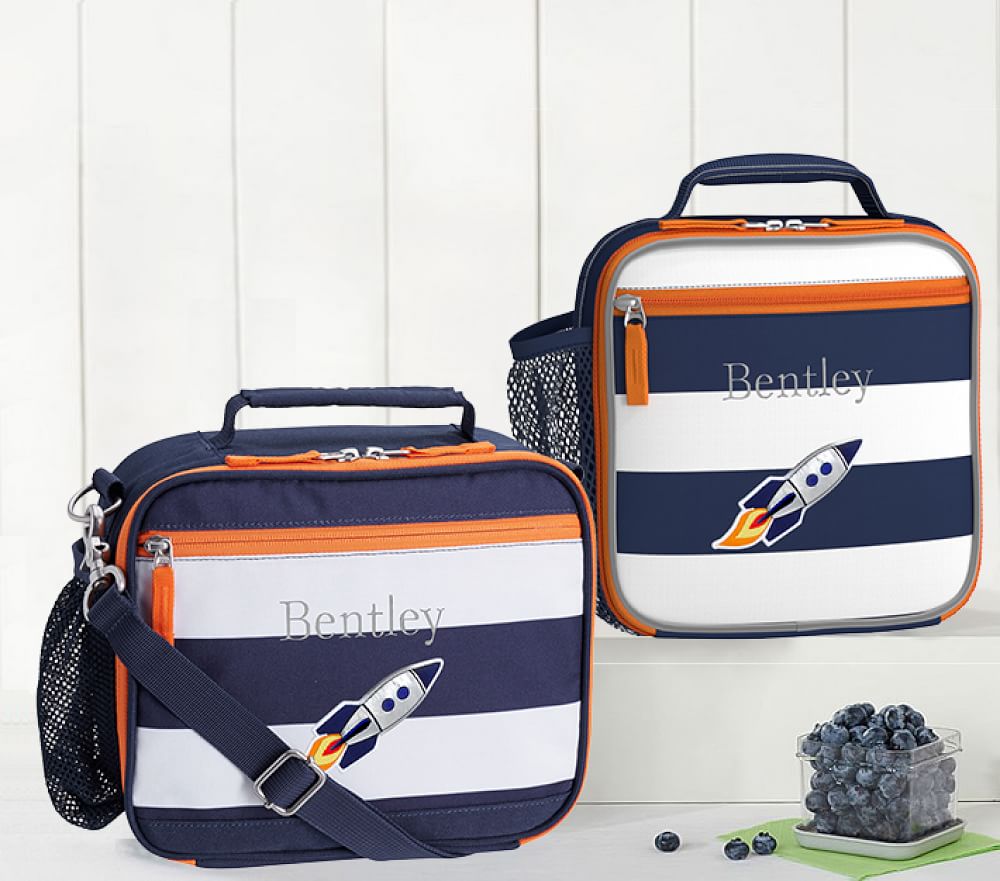 Fairfax Navy/White Stripe with Orange Trim Lunch Boxes
